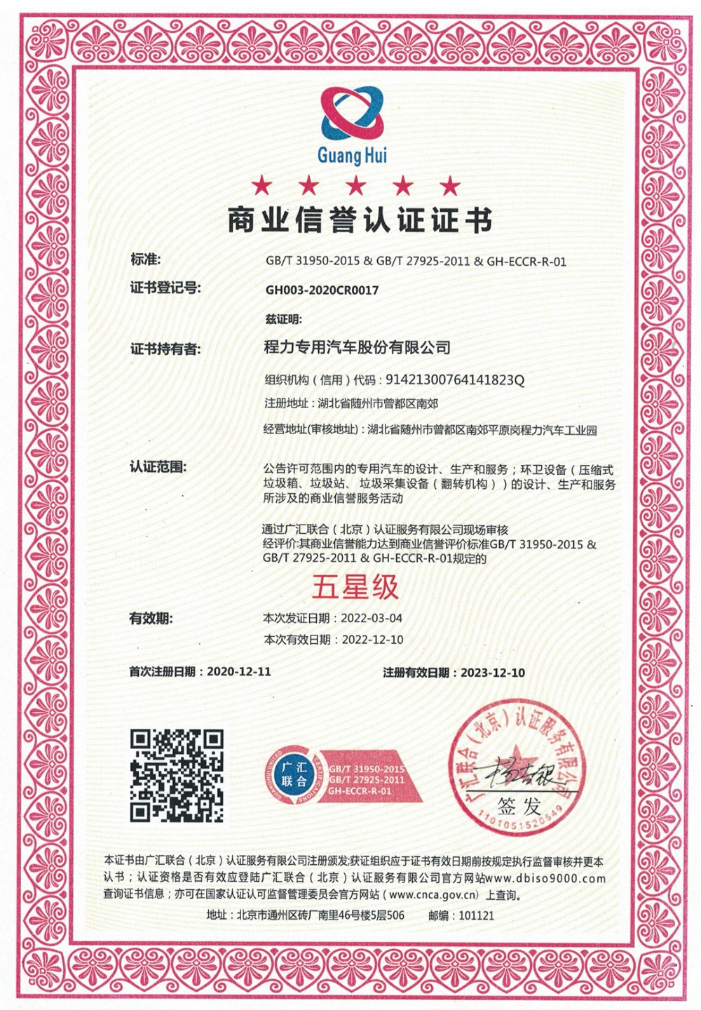 程力商业信誉认证